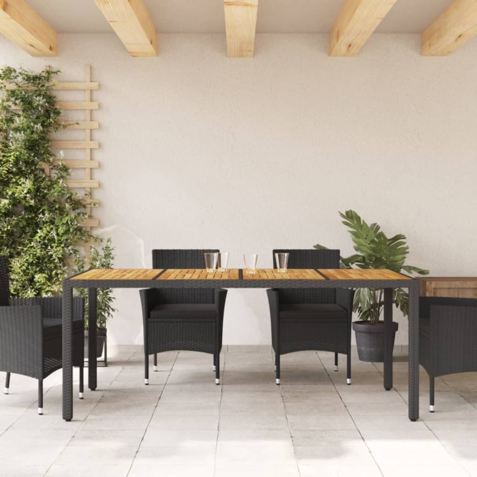 Mesa de jardín superficie madera acacia ratán negro