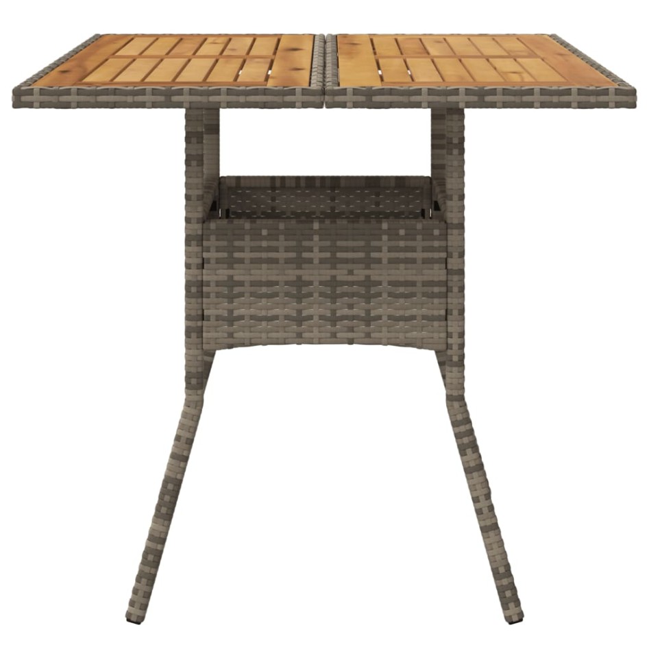Mesa de jardín superficie de madera ratán PE gris 80x80x75
