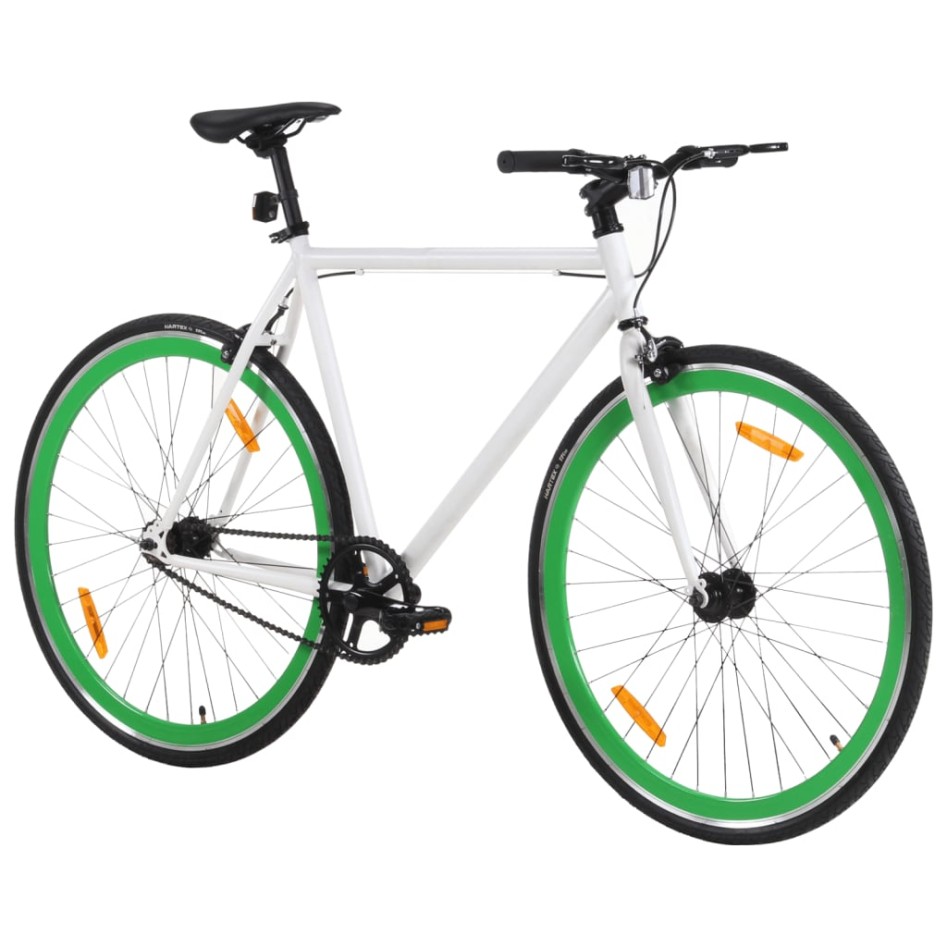 Bicicleta de piñón fijo blanco y verde 700c 59