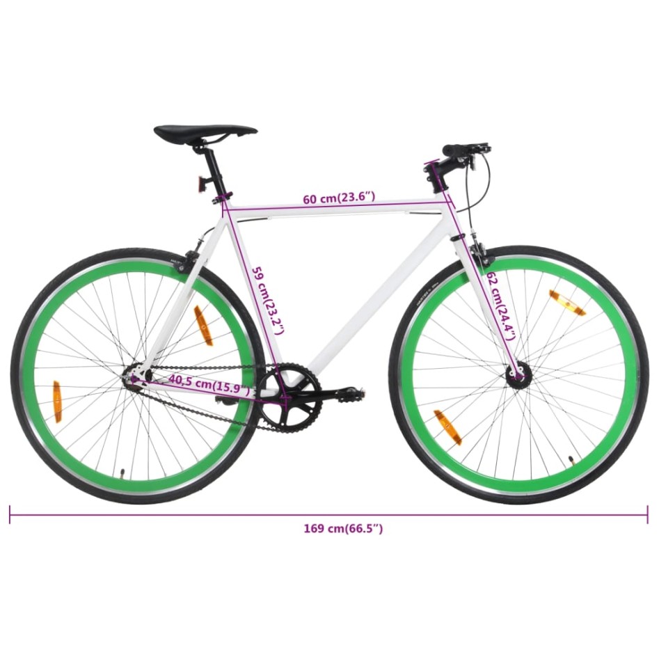 Bicicleta de piñón fijo blanco y verde 700c 59