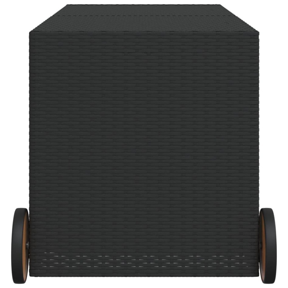 Caja de almacenaje jardín con ruedas ratán sintético negro