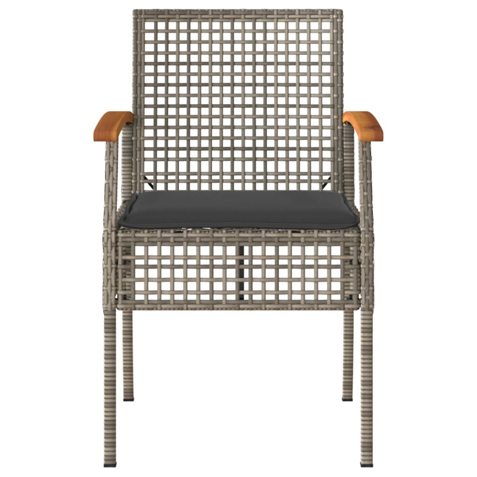 Sillas de jardín con cojín 4 uds ratán PE gris y madera
