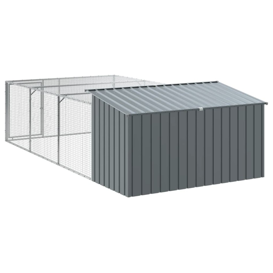 Caseta perros con corral acero galvanizado gris 197x396x110