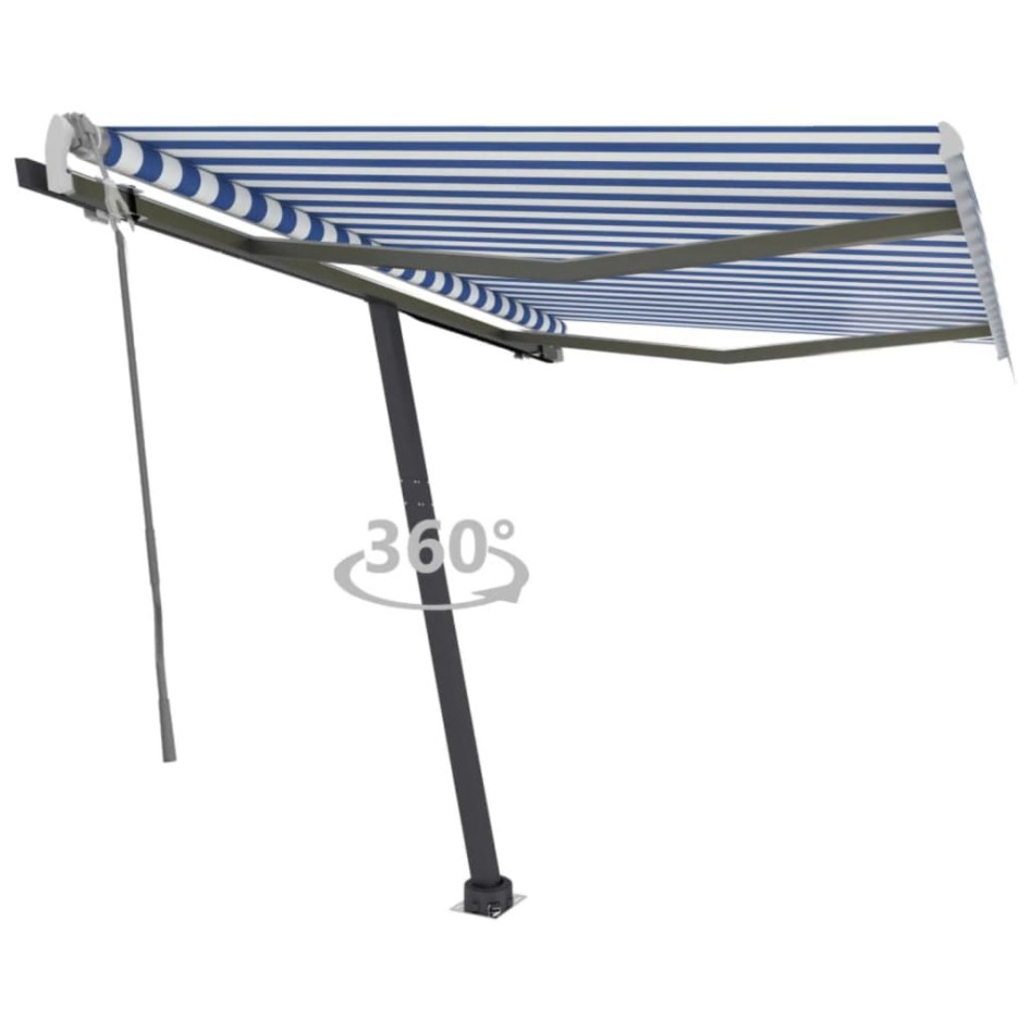 Toldo de pie retráctil manual azul y marrón 350x250