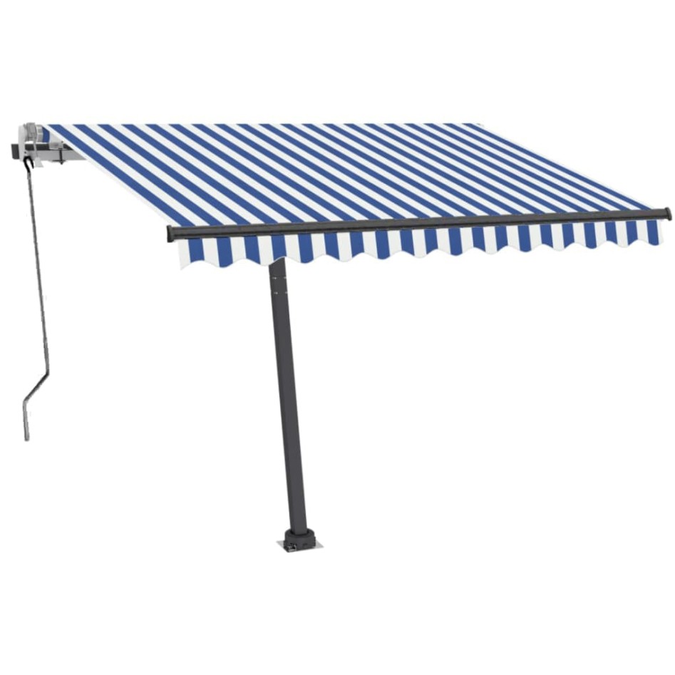 Toldo de pie retráctil manual azul y marrón 350x250