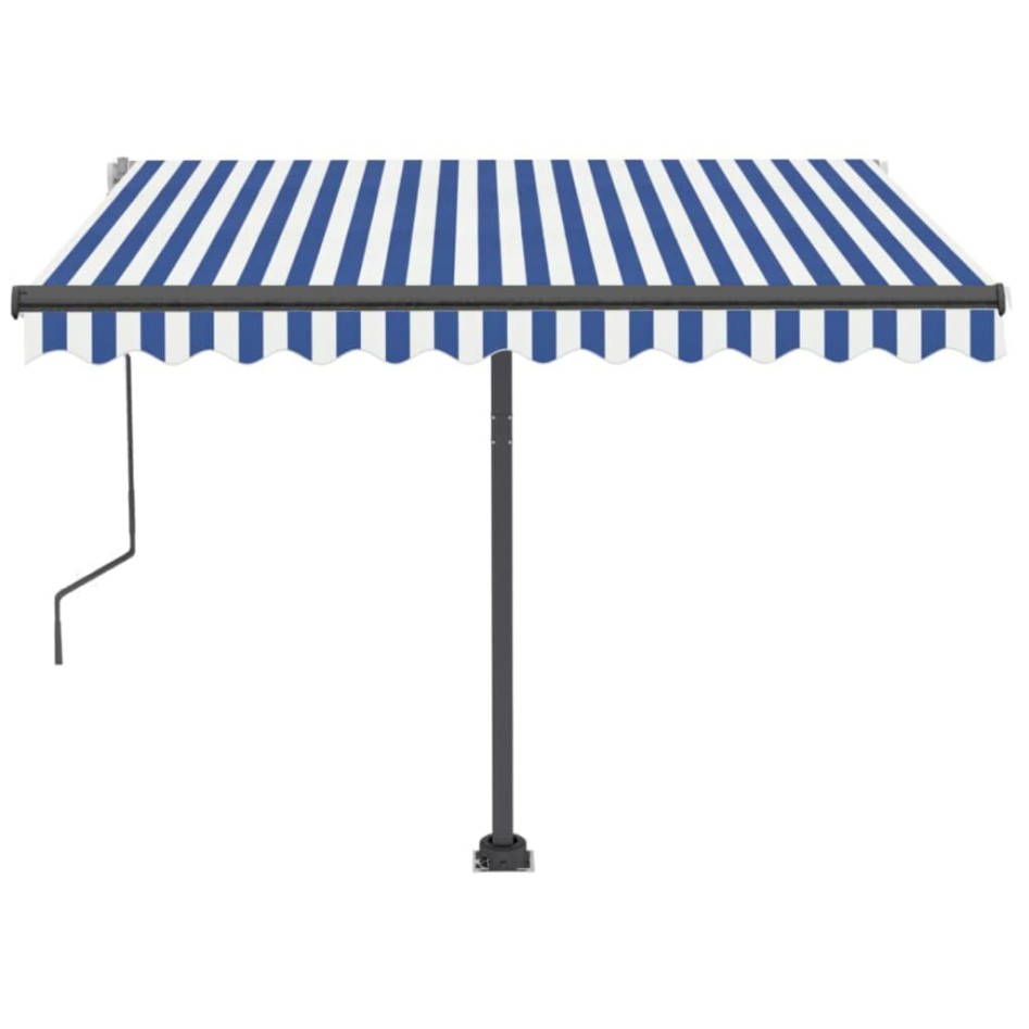 Toldo de pie retráctil manual azul y marrón 350x250