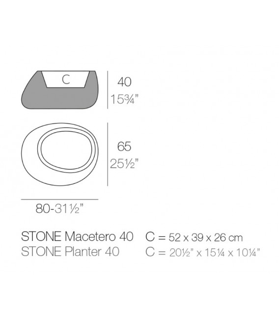 Macetero de diseño, modelo Stone 80x65x40
