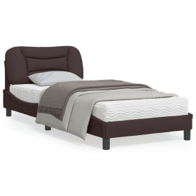 Estructura de cama con cabecero de tela marrón oscuro 90x190