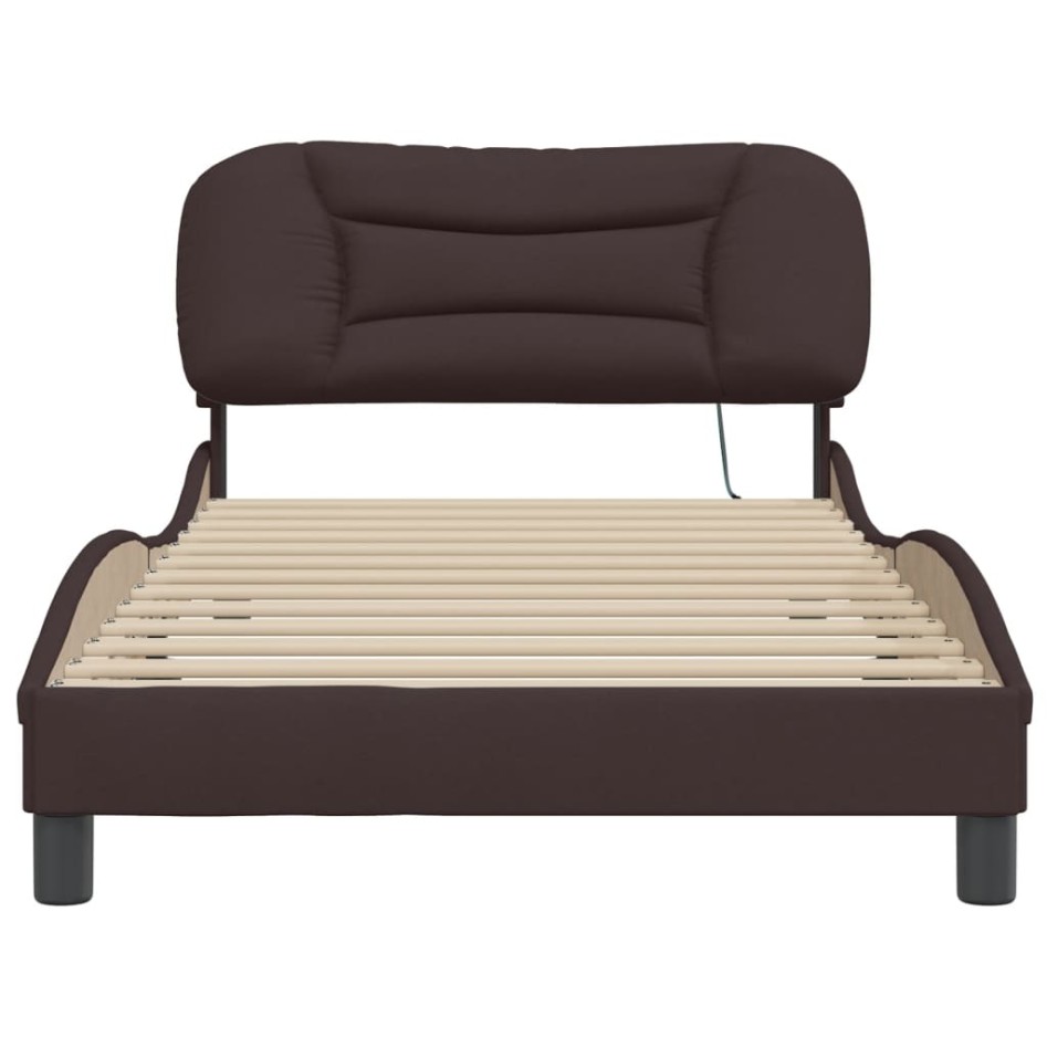 Estructura de cama con cabecero de tela marrón 100x200