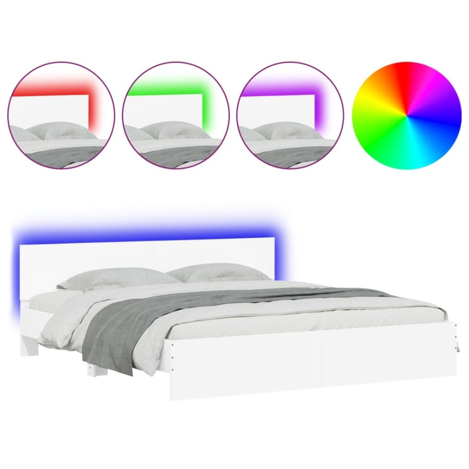 Estructura de cama con cabecero y luces LED blanca 200x200