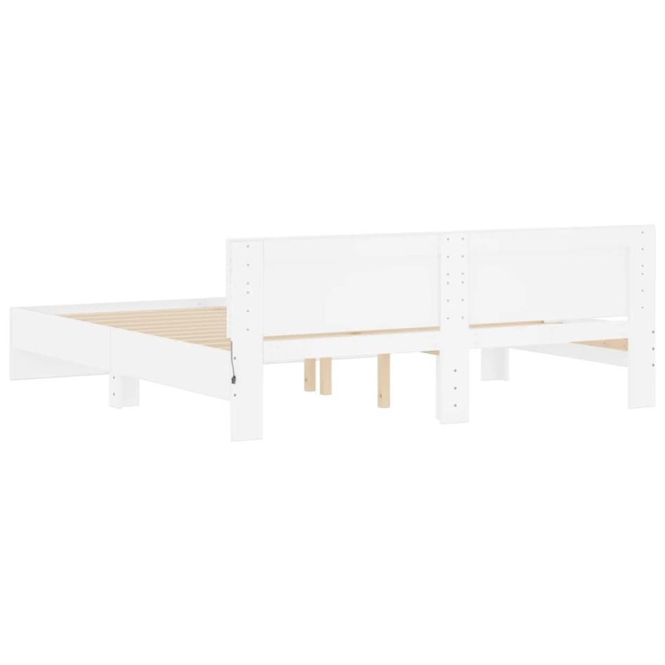 Estructura de cama con cabecero y luces LED blanca 200x200