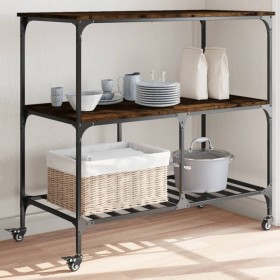 Carrito de cocina madera ingeniería roble ahumado 100x50x95