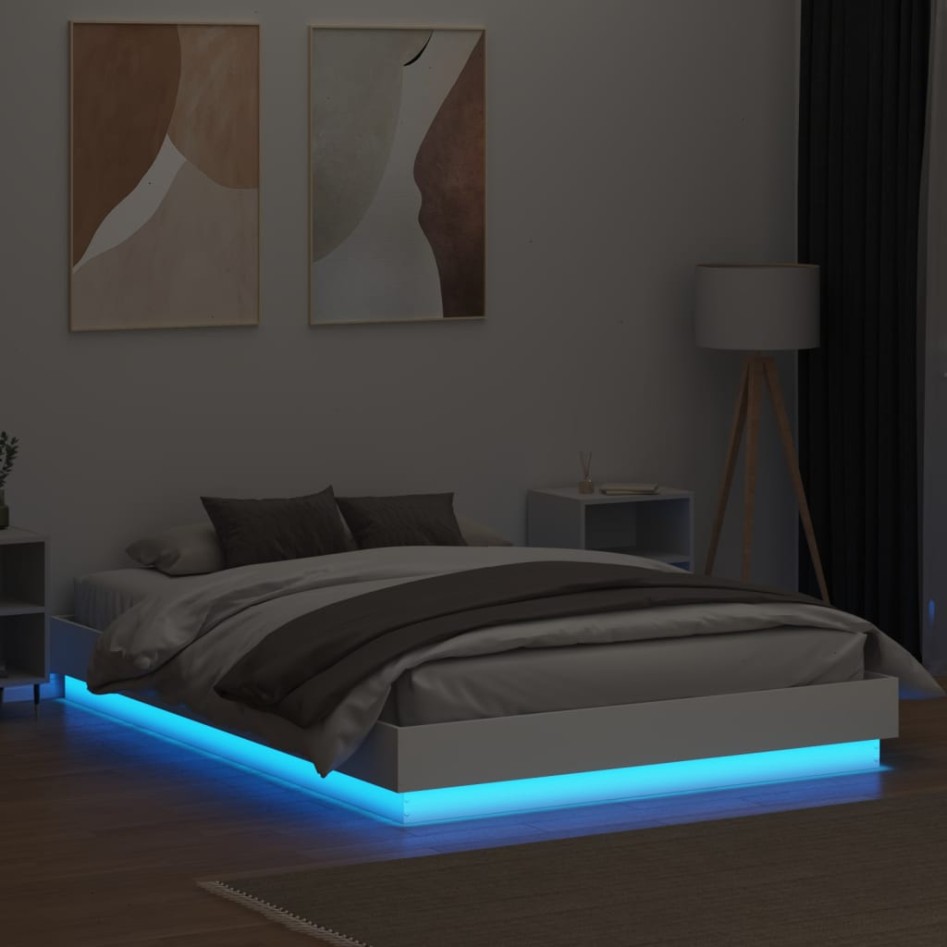 Estructura de cama con luces LED blanco 160x200