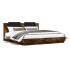 Estructura de cama cabecero luces LED roble ahumado 160x200