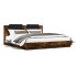 Estructura de cama cabecero luces LED roble ahumado 200x200
