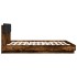 Estructura de cama cabecero luces LED roble ahumado 200x200