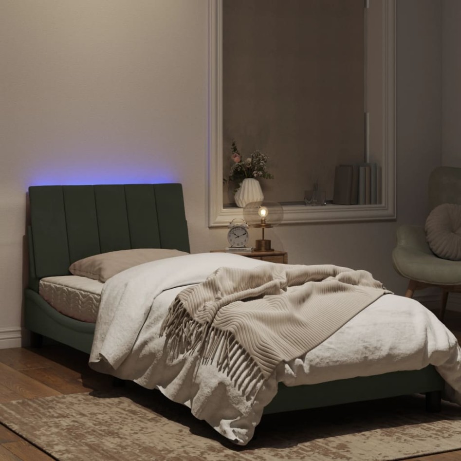 Estructura cama con luces LED terciopelo gris claro 80x200