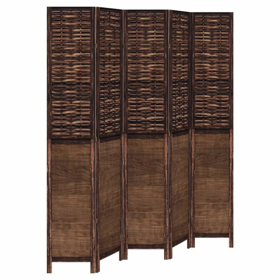 Biombo separador de 5 paneles madera paulownia marrón