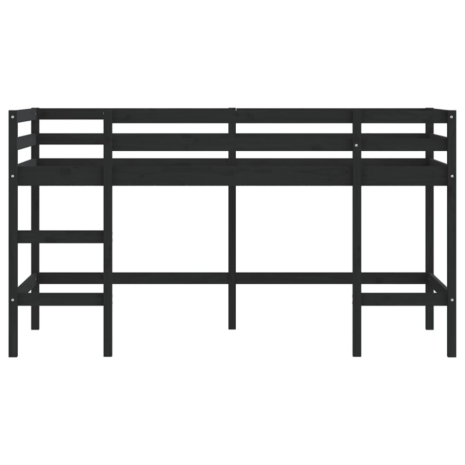Cama alta de niños escalera madera maciza pino negra 80x200
