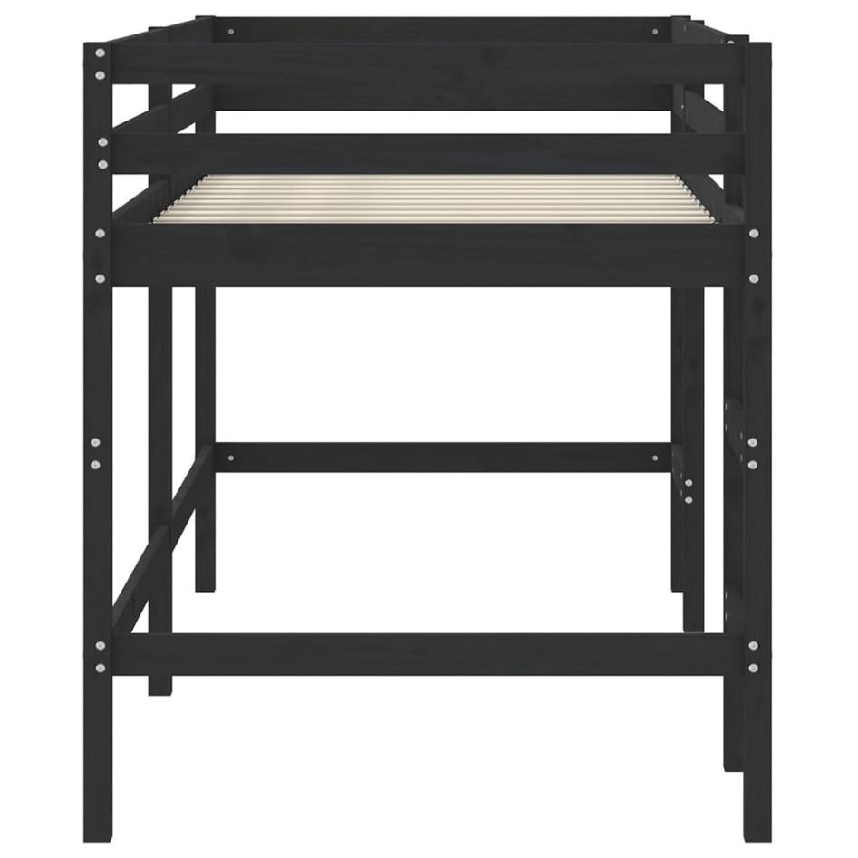 Cama alta de niños escalera madera maciza pino negra 80x200