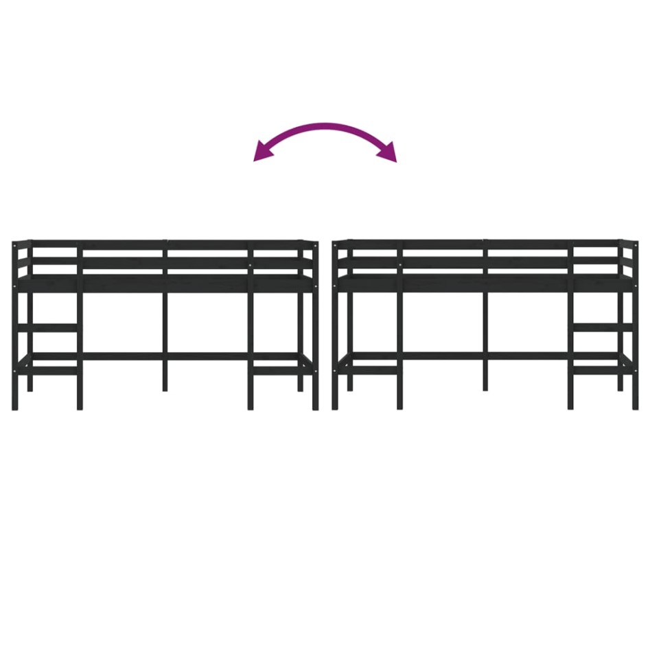 Cama alta de niños escalera madera maciza pino negra 80x200