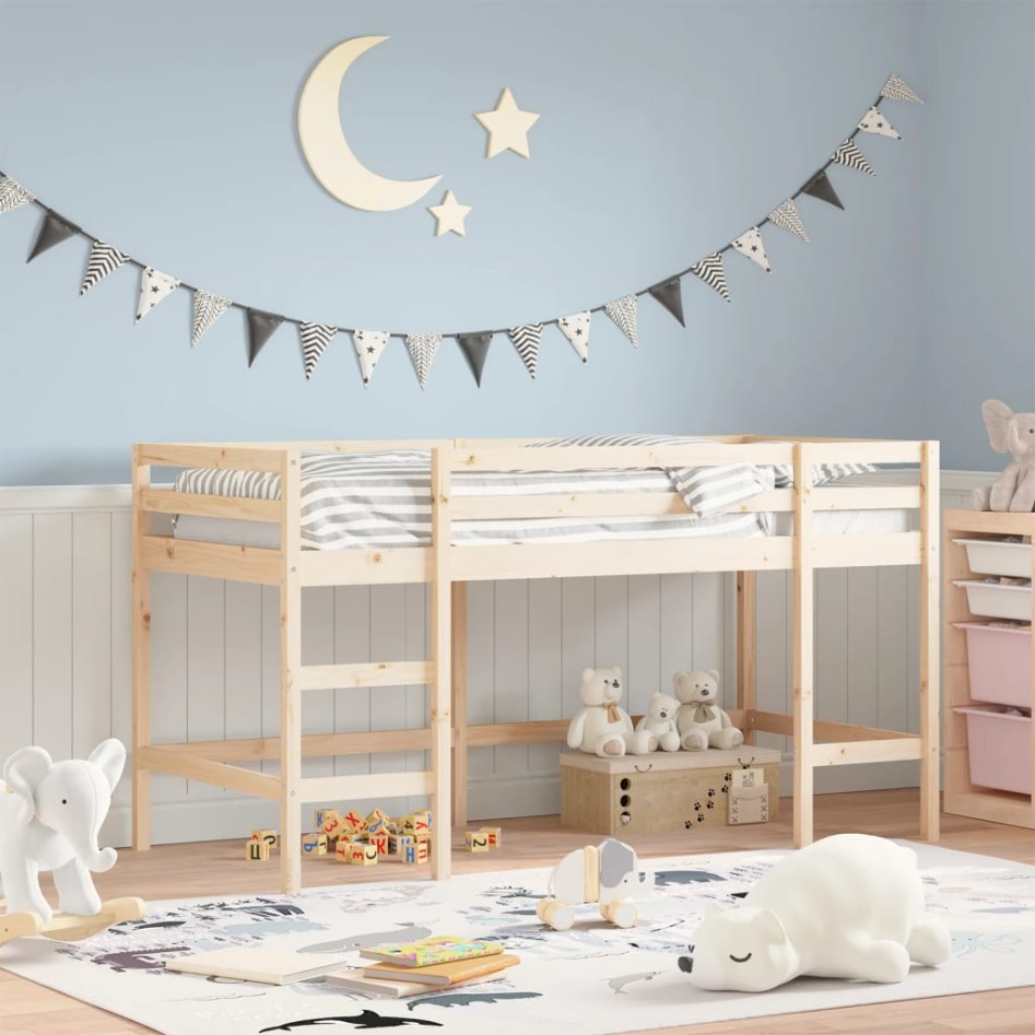 Cama alta de niños escalera madera maciza pino 80x200