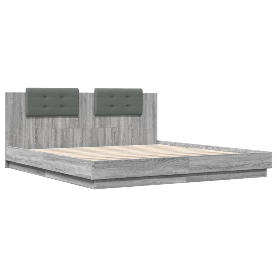 Cama con cabecero madera de ingeniería gris Sonoma 160x200