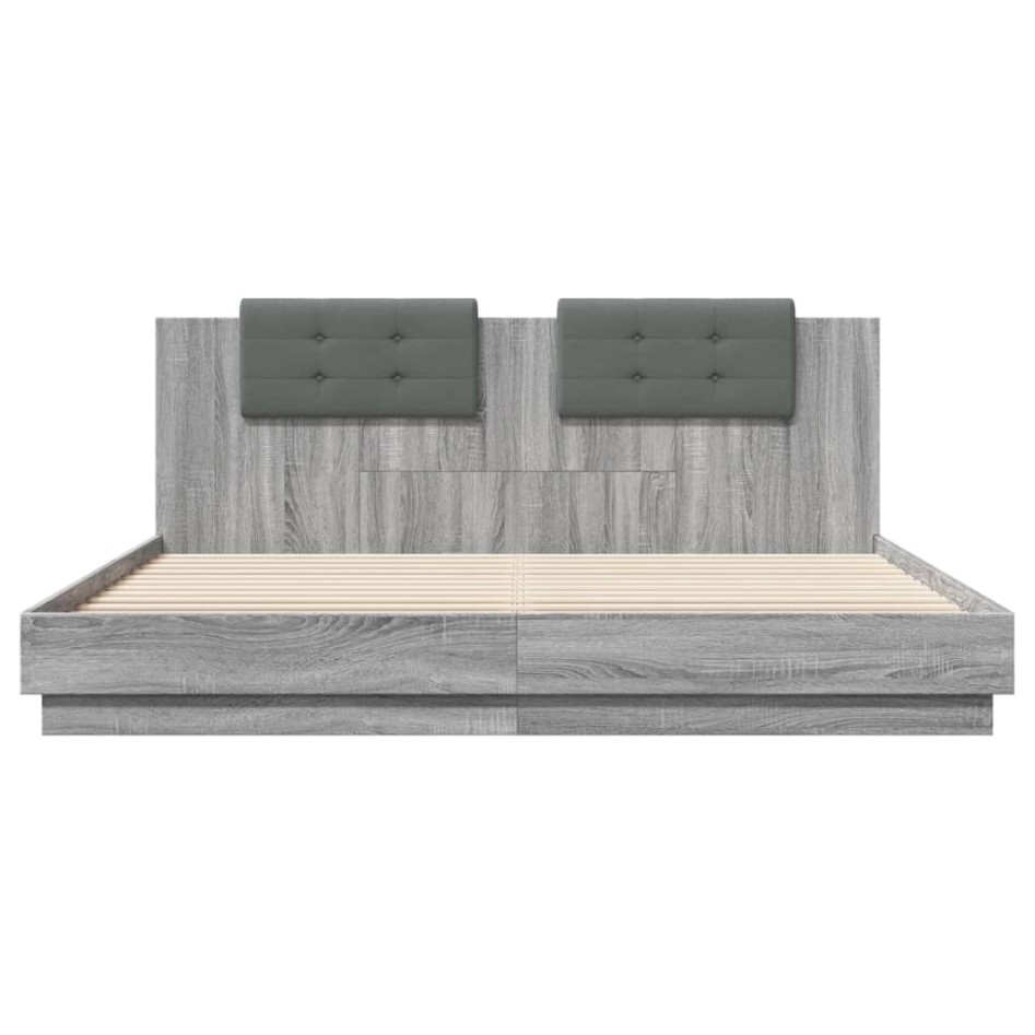 Cama con cabecero madera de ingeniería gris Sonoma 160x200