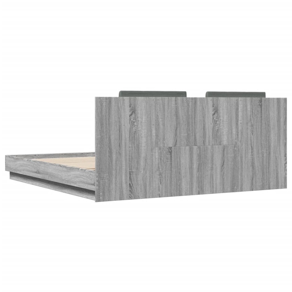 Cama con cabecero madera de ingeniería gris Sonoma 160x200