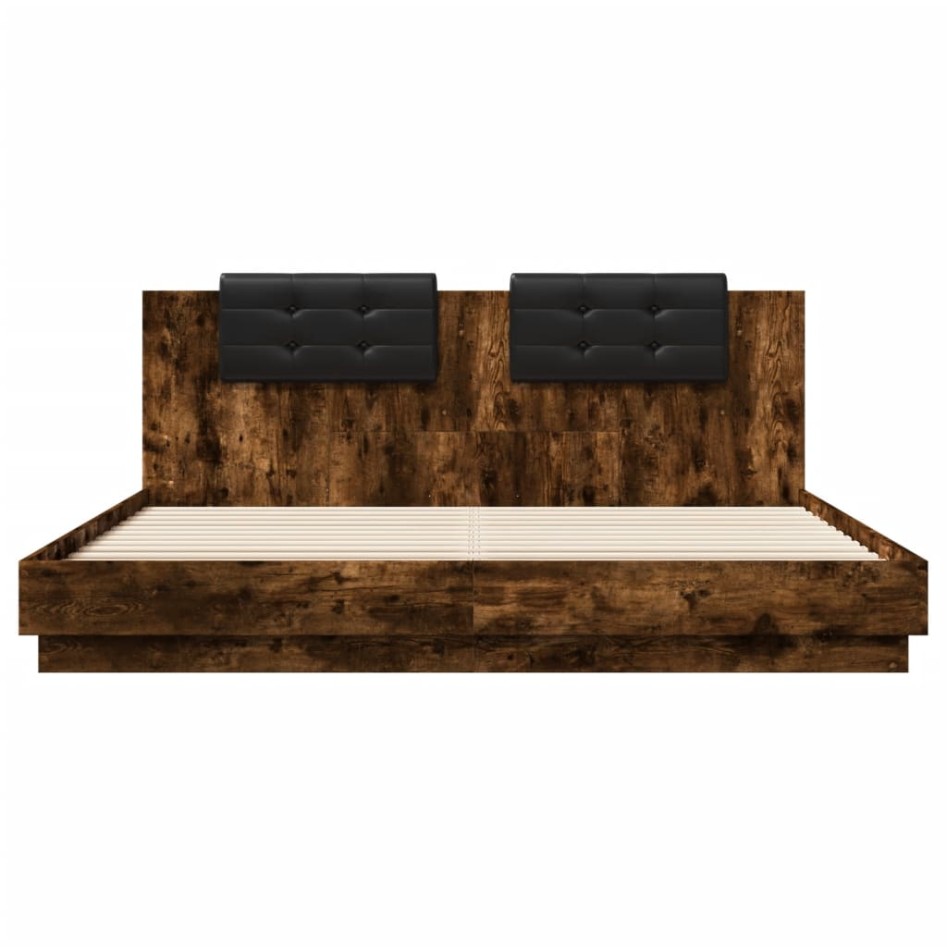 Cama con cabecero madera de ingeniería roble ahumado 200x200