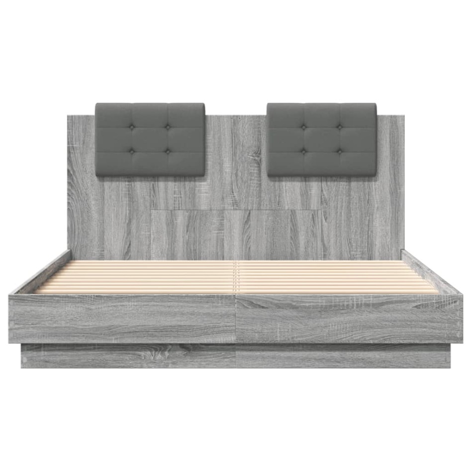 Cama con cabecero madera de ingeniería gris Sonoma 135x190