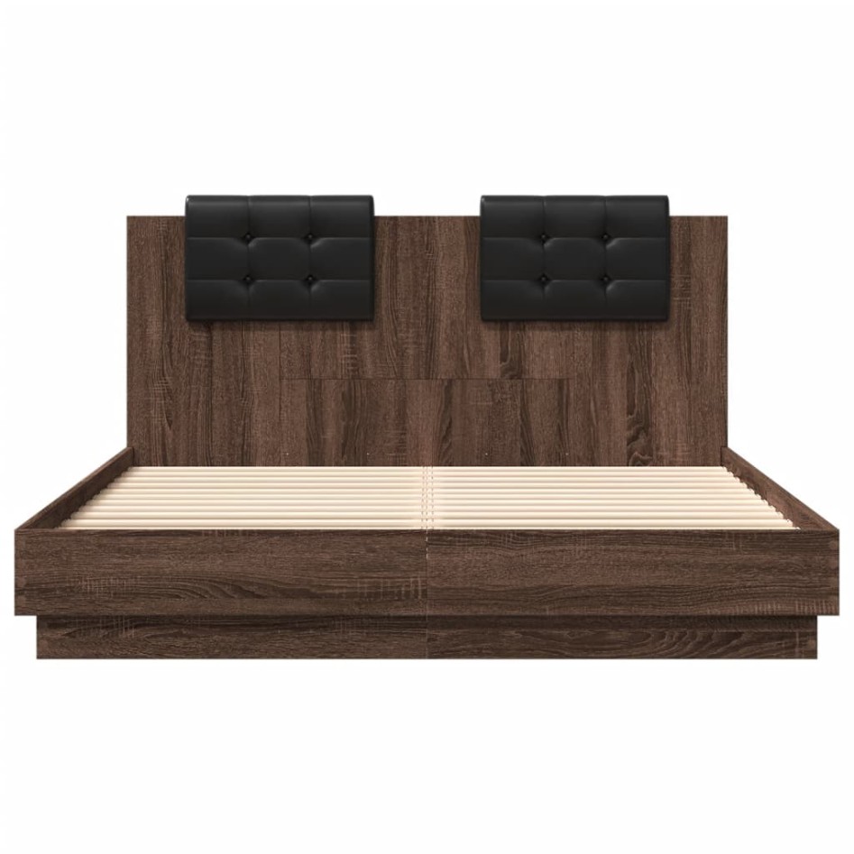 Cama con cabecero madera de ingeniería marrón roble 140x200