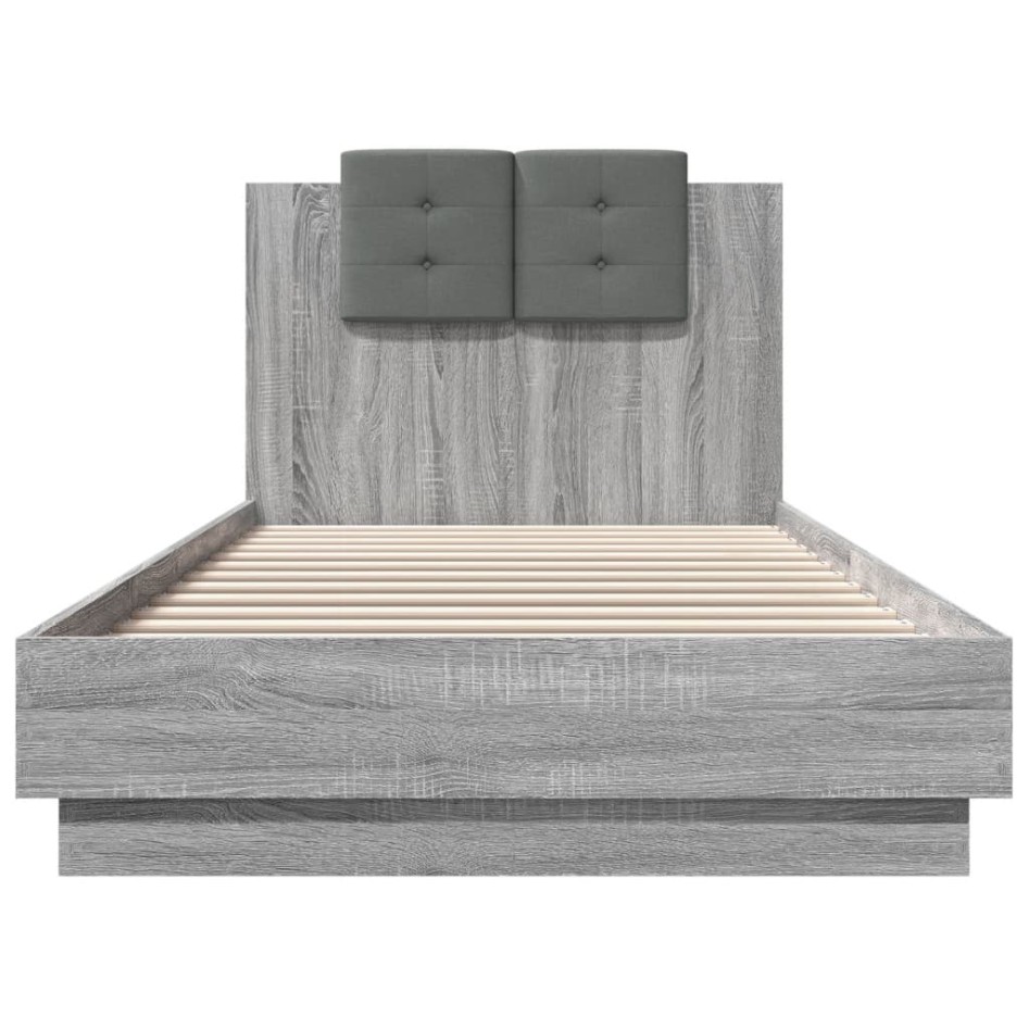 Cama con cabecero madera de ingeniería gris Sonoma 100x200