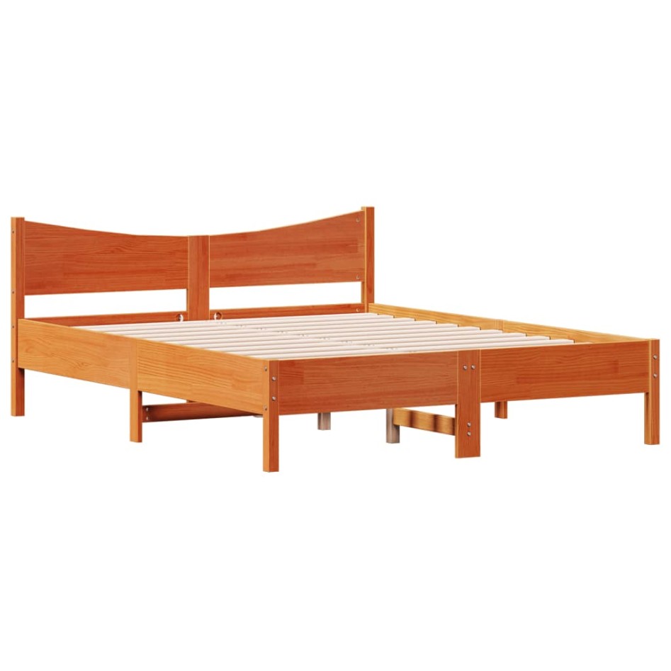 Estructura cama con cabecero madera pino marrón cera 160x200