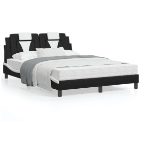 Estructura cama con LED cuero sintético negro blanco 120x200