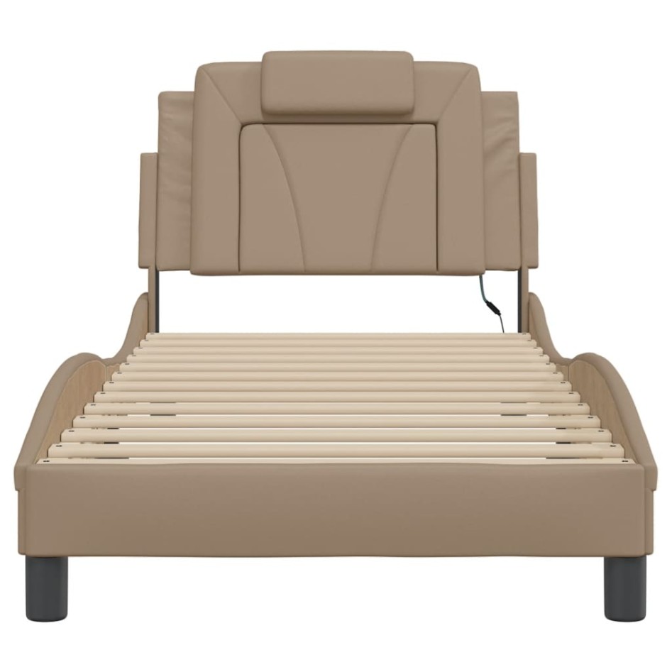 Estructura de cama con LED cuero sintético capuchino 80x200