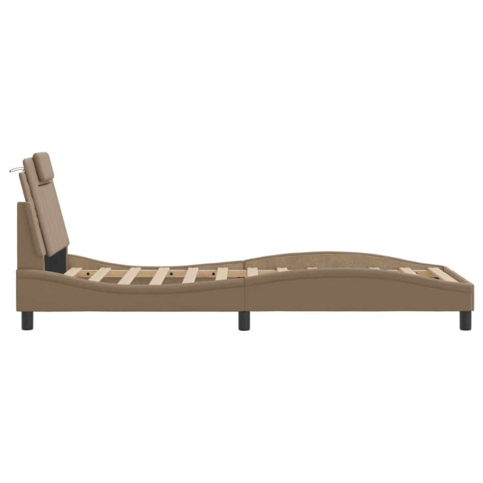 Estructura de cama con LED cuero sintético capuchino 80x200