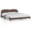 Estructura cama con luces LED cuero sintético marrón 200x200 cm