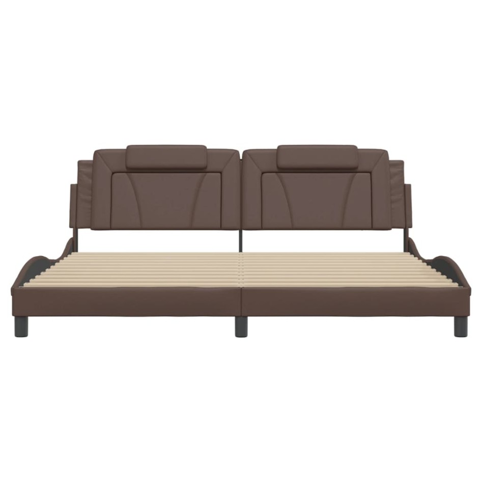 Estructura cama con luces LED cuero sintético marrón 200x200