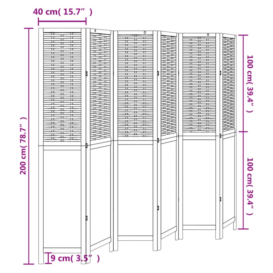 Biombo separador de 6 paneles madera maciza Paulownia