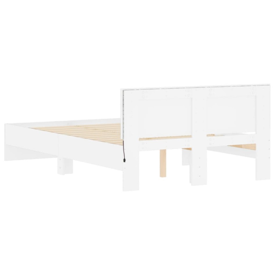 Estructura de cama con cabecero y luces LED blanco 135x190