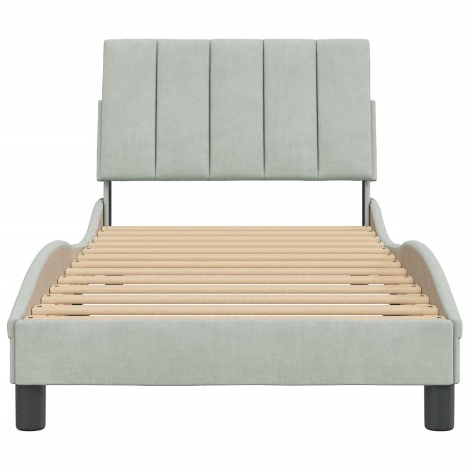 Estructura de cama con cabecero terciopelo gris claro 90x190