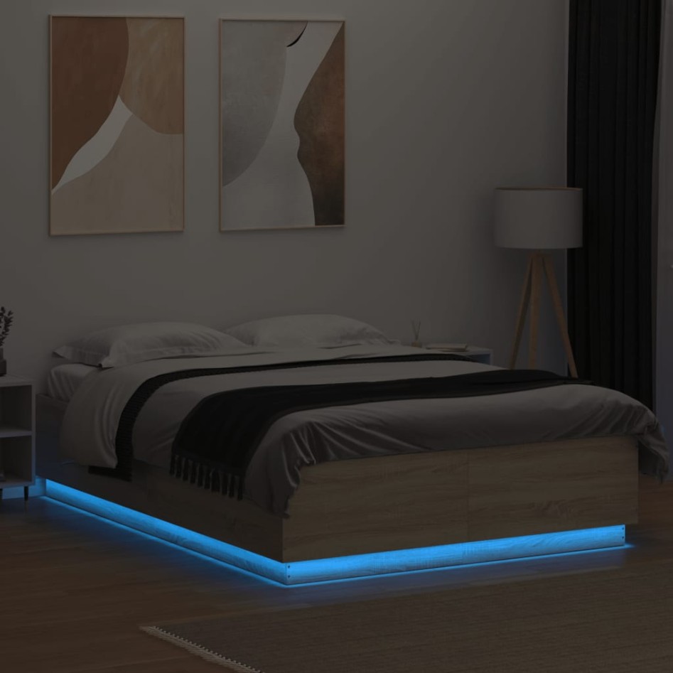 Estructura cama con luces LED madera roble Sonoma 160x200