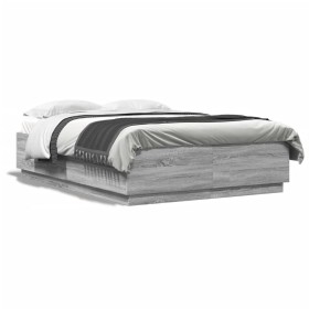 Estructura cama con luces LED madera gris Sonoma 120x200