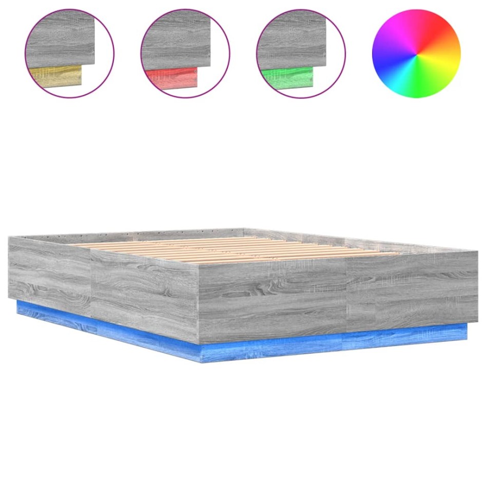 Estructura cama con luces LED madera gris Sonoma 160x200