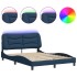 Estructura de cama con luces LED tela azul 120x200