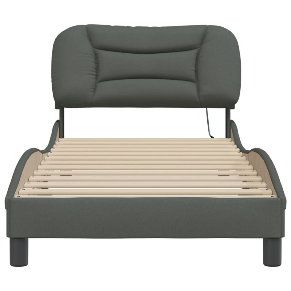 Estructura de cama con luces LED tela gris oscuro 80x200