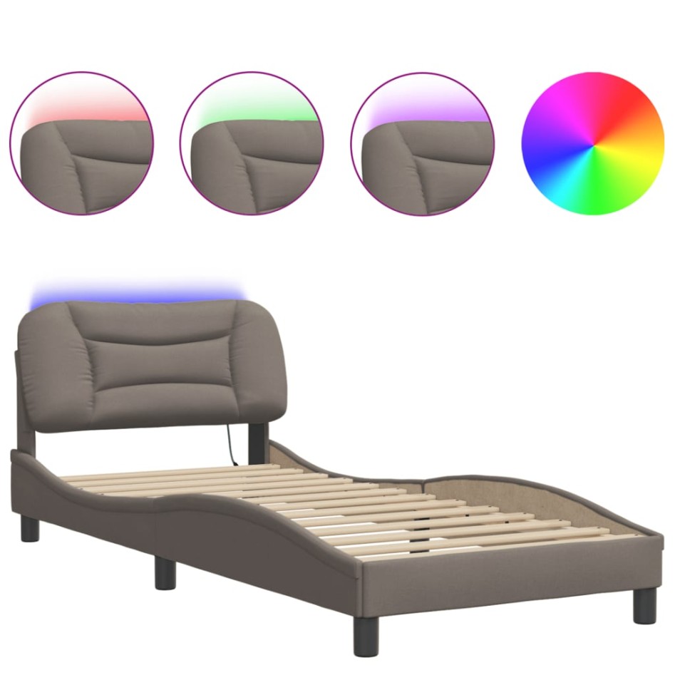 Estructura de cama con luces LED tela gris taupe 90x200