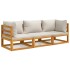 Set muebles de jardín 3 pzas madera maciza y cojines gris
