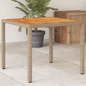 Mesa de jardín de ratán PE y madera acacia beige 90x90x75